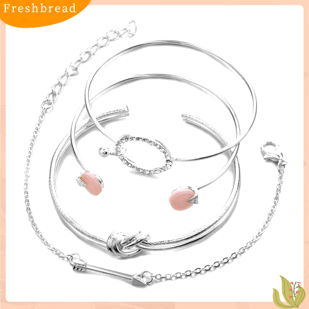 &lt; Freshbread &gt; 4Pcs/Set Wanita Simpul Panah Berlian Imitasi Bertatahkan Lingkaran Pesona Gelang Bangle Perhiasan