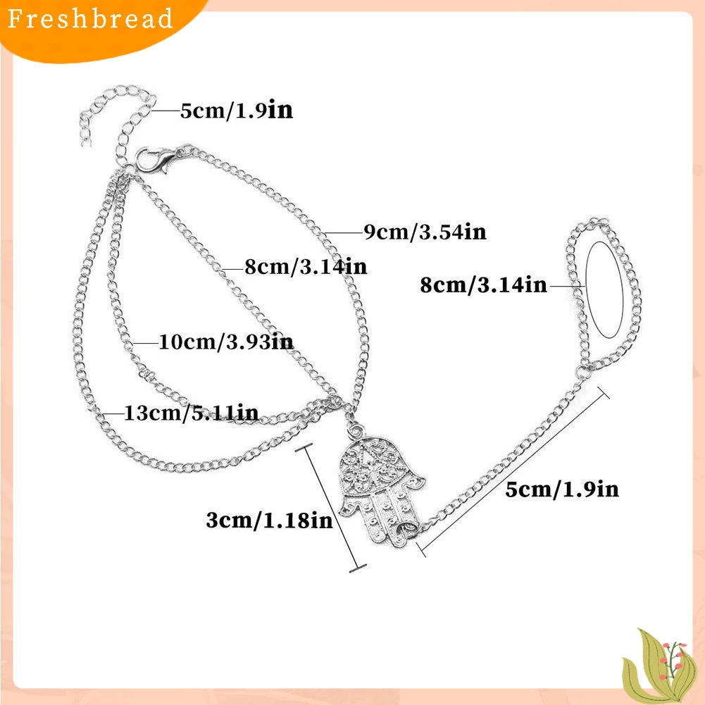 &lt; Freshbread &gt; Wanita Hamsa Tangan Asimetris Budak Rumbai Rantai Harness Jari Cincin Gelang