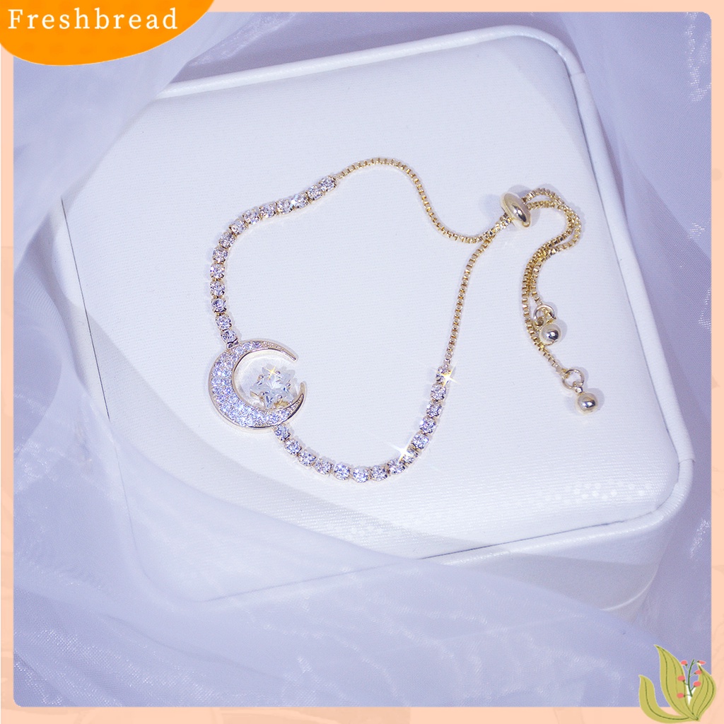 &lt; Freshbread &gt; Sparkling Cubic Zirconia Bentuk Bulan Sabit Bintang Gelang Perhiasan Dekorasi