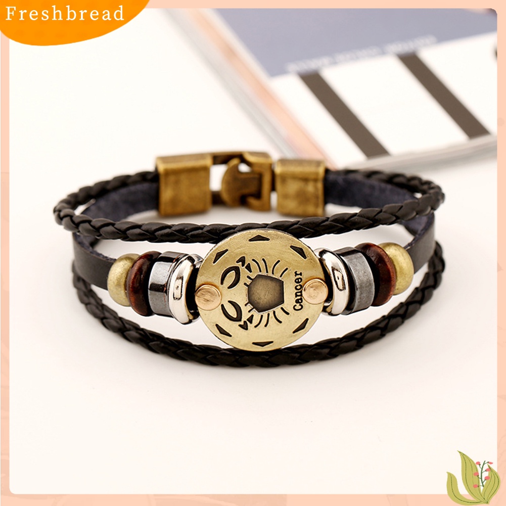 &lt; Freshbread &gt; 12rasi Bintang Multi-layer Dikepang Kulit Imitasi Gelang Bangle Perhiasan Hadiah