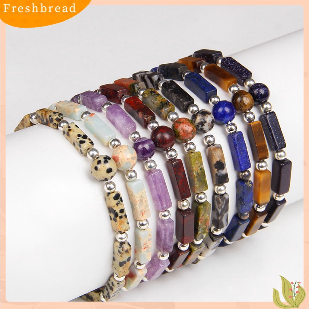 &lt; Freshbread &gt; Wanita Gelang Manik-Manik Bulat Batu Alam Pelangsing Menghilangkan Kelelahan Faux Amethyst Persegi Panjang Bar Energi Gelang Fashion Perhiasan