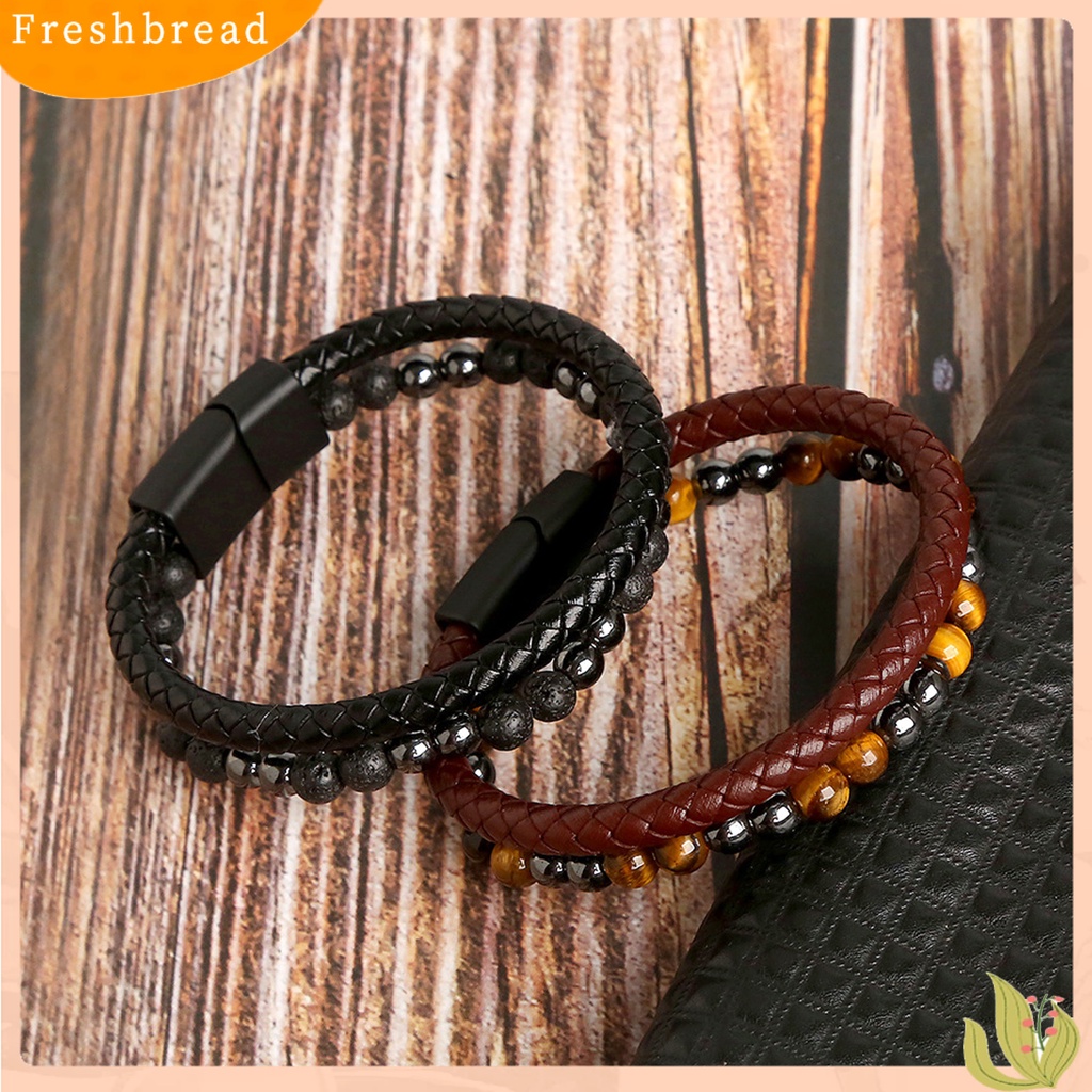 &lt; Freshbread &gt; Gelang Pria Alloy Gesper Double Layer Perhiasan Handmade Gelang Manik-Manik Untuk Pantai