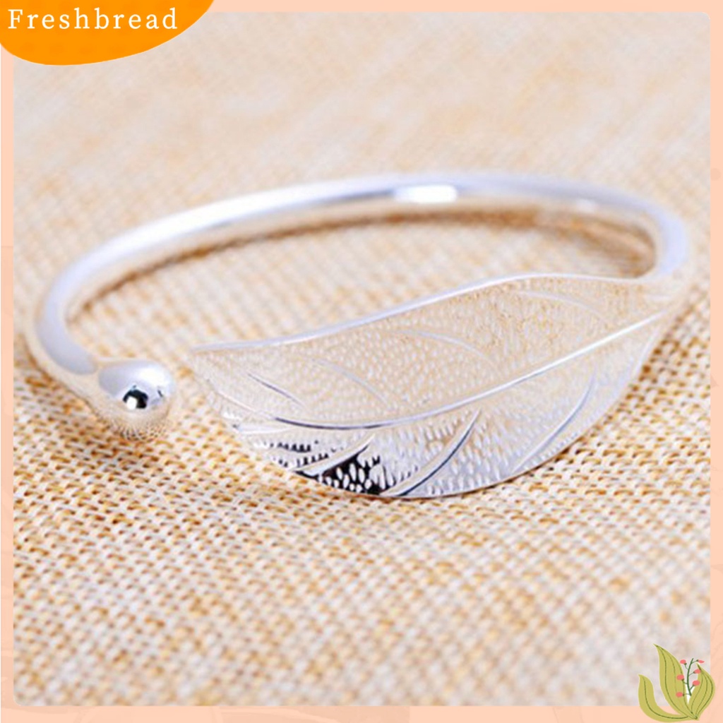 &lt; Freshbread &gt; Gelang Daun Sederhana Bersinar Adjustable Pembukaan Ujung Perak Disepuh Hias Hadiah Wanita Leaf Bangle Wrist Cuff Jewelry Untuk Pernikahan