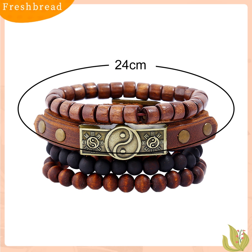 &lt; Freshbread &gt; 4Pcs/Set Gelang Manik-Manik Simple Multi-layer Mudah Digunakan Gelang Kulit Tai Chi Untuk Rumah