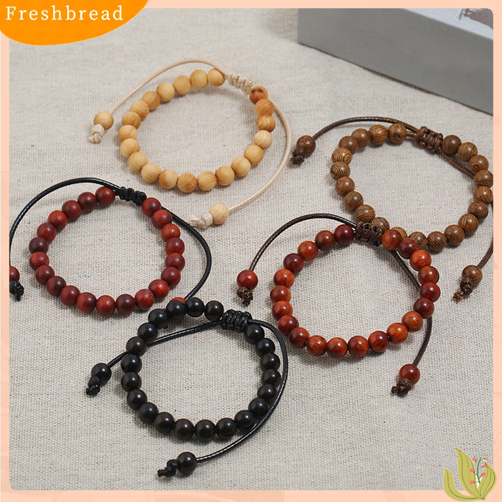 &lt; Freshbread &gt; Handmade Unisex Manik-Manik Kayu Tali Lilin Gelang Hadiah Perhiasan Tangan Rohani