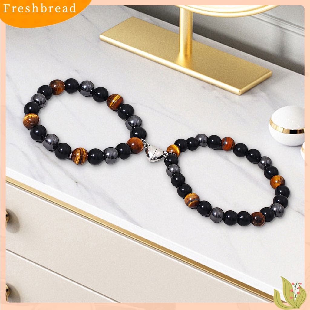 &lt; Freshbread &gt; 1pasang Gelang Couple 3warna Tiger Eye Batu Jarak Pasangan Hadiah Valentines Vintage ic Cinta Hati Pencocokan Gelang Perhiasan Aksesori