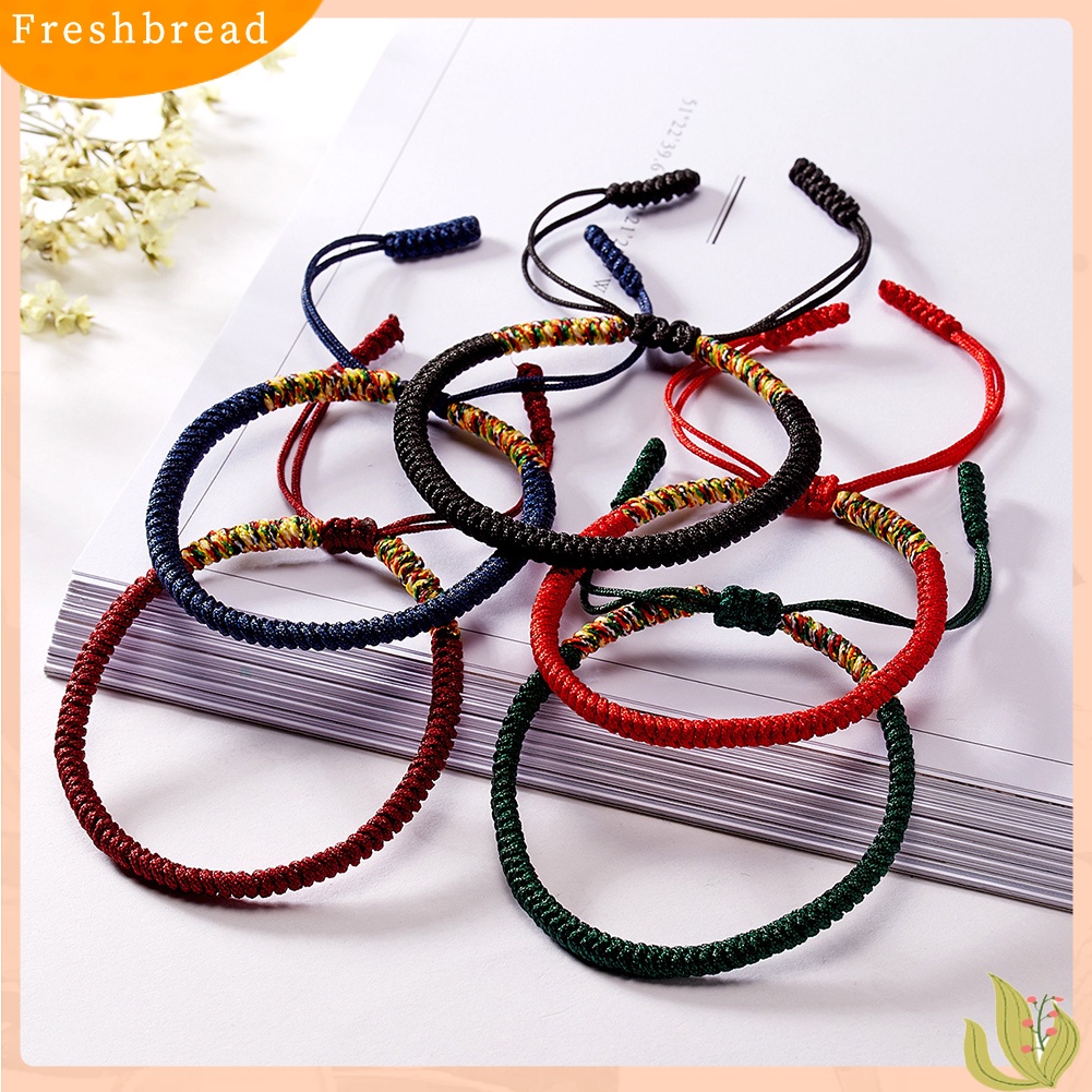 &lt; Freshbread &gt; Wanita Pria Buatan Tangan Simpul Dikepang Tali Gelang Adjustable Beruntung Bangle Perhiasan