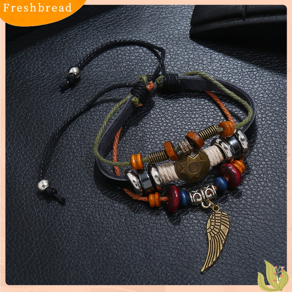 &lt; Freshbread &gt; Charm Gelang Multi-Layer Liontin Bulu Indah Handmade Tali Bungkus Gelang Untuk Pacaran