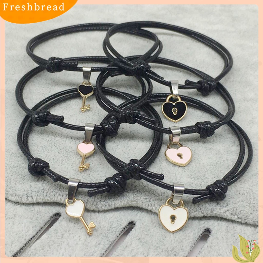 &lt; Freshbread &gt; 1pasang Gelang Couple Chic Adjustable Resin Key Heart Lock Chain Bangle Untuk Pacaran