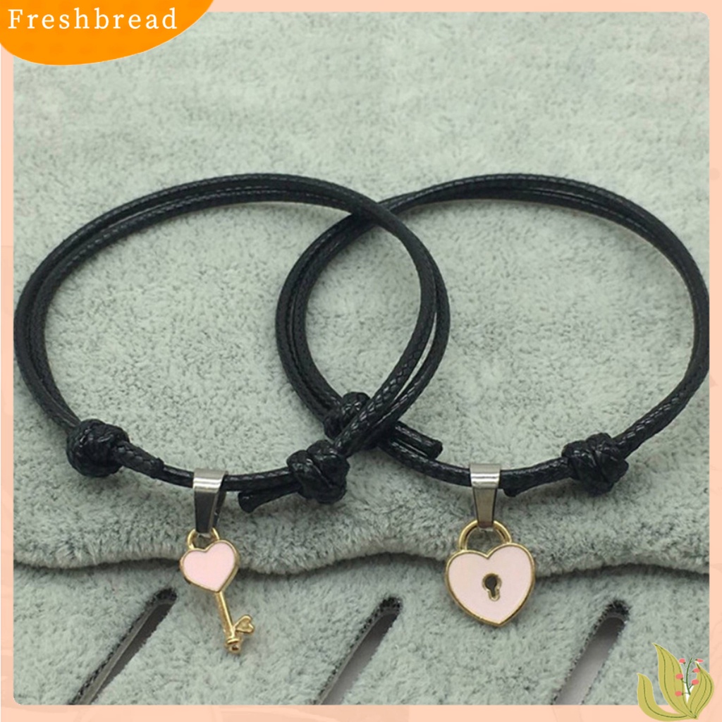 &lt; Freshbread &gt; 1pasang Gelang Couple Chic Adjustable Resin Key Heart Lock Chain Bangle Untuk Pacaran