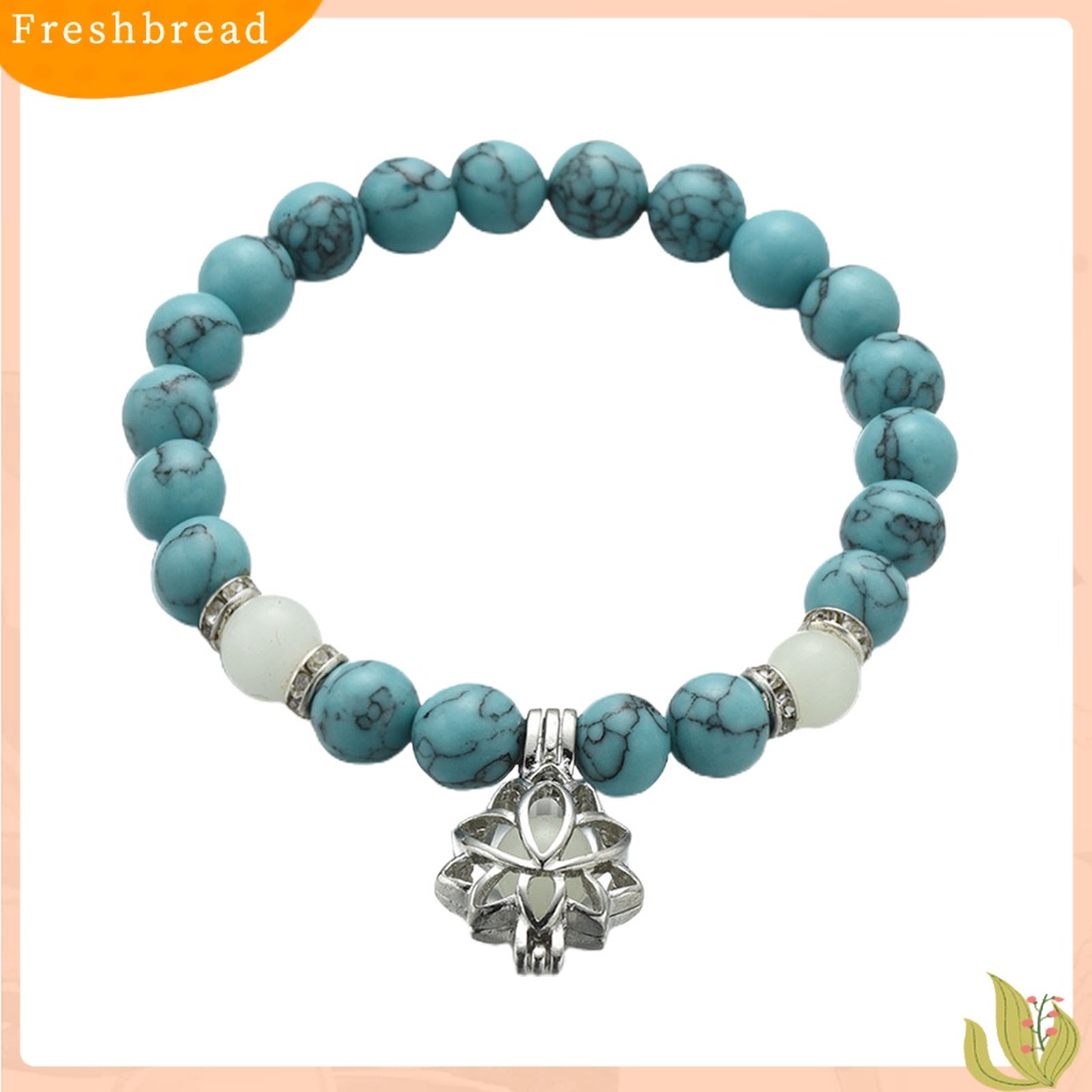 &lt; Freshbread &gt; Wanita Gelang Faux Turquoises Luminous Floral Jewelry Manik-Manik Elastis Bangle Jewellery Hadiah