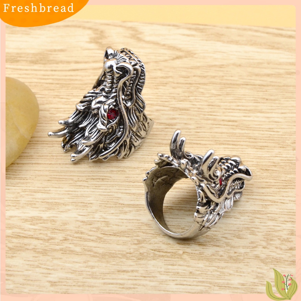 &lt; Freshbread &gt; Punk Pria Cubic Zirconia Hias Ukir Naga Kepala Jari Cincin Pesta Perhiasan Hadiah