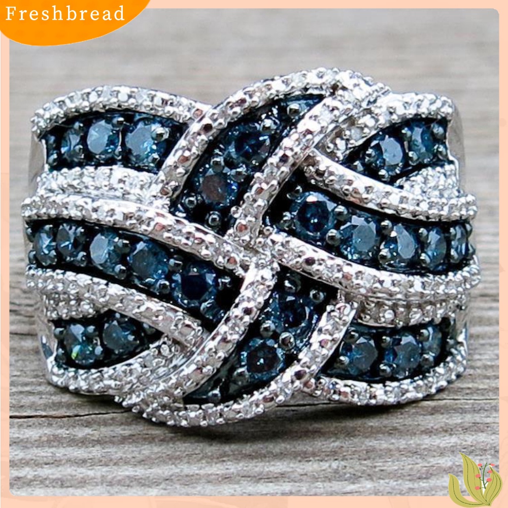 &lt; Freshbread &gt; Wanita Cincin Jari Besar Mode Safir Imitasi Hias Pernikahan Pertunangan Perhiasan