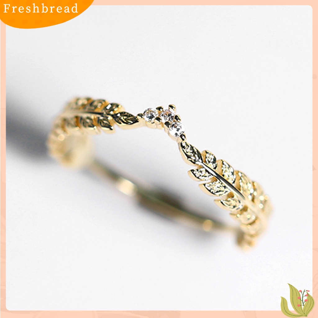 &lt; Freshbread &gt; Wanita Cincin Daun Berlian Imitasi Perhiasan Elegan Bright Luster Ring Untuk Festival