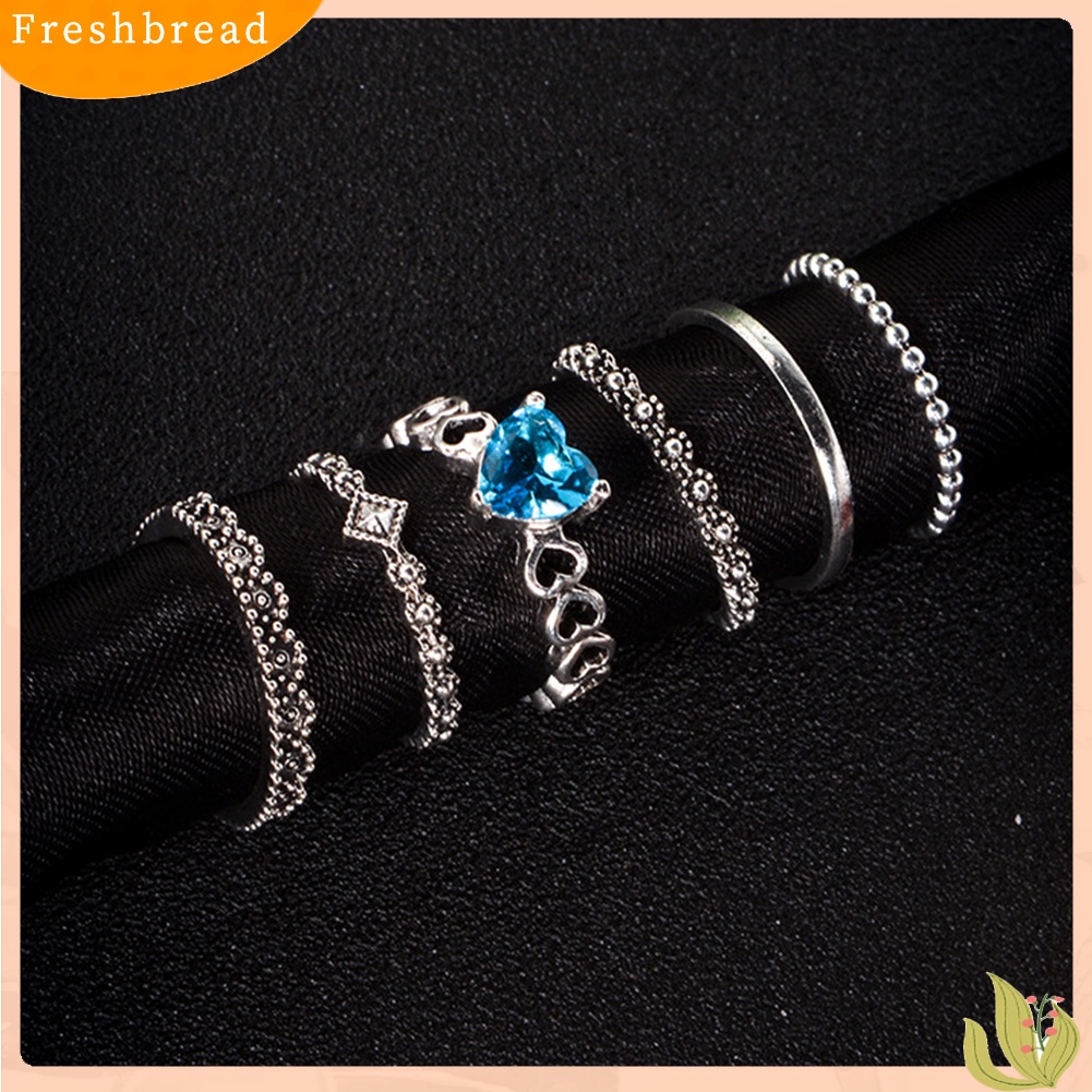 &lt; Freshbread &gt; 6Pcs/Set Hati Cinta Berlian Imitasi Boho Wanita Susun Knuckle Finger Rings Perhiasan