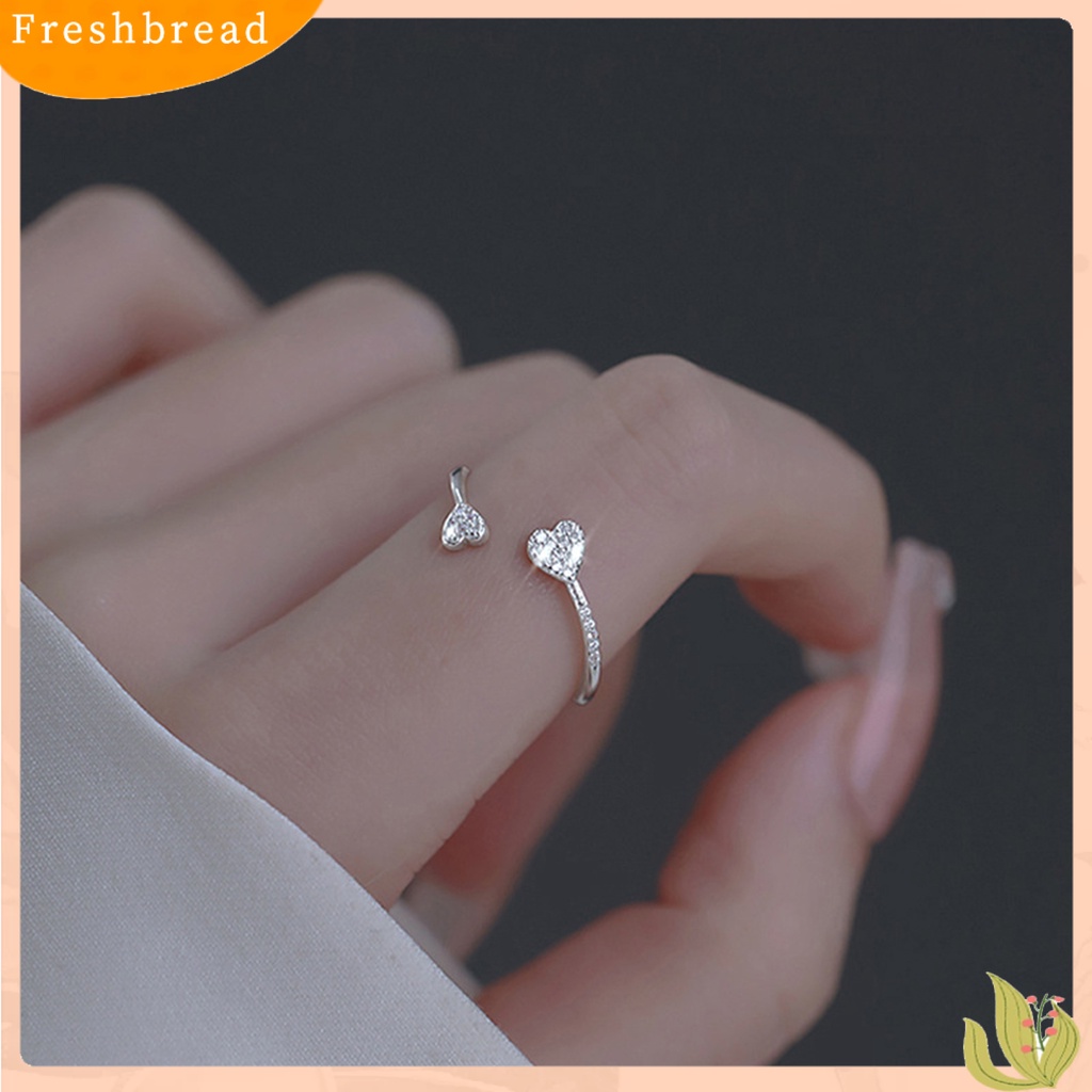 &lt; Freshbread &gt; Cincin Jari Hati Cubic Zirconia Perhiasan Pembukaan Adjustable Finger Ring Hadiah Hari Kasih Sayang