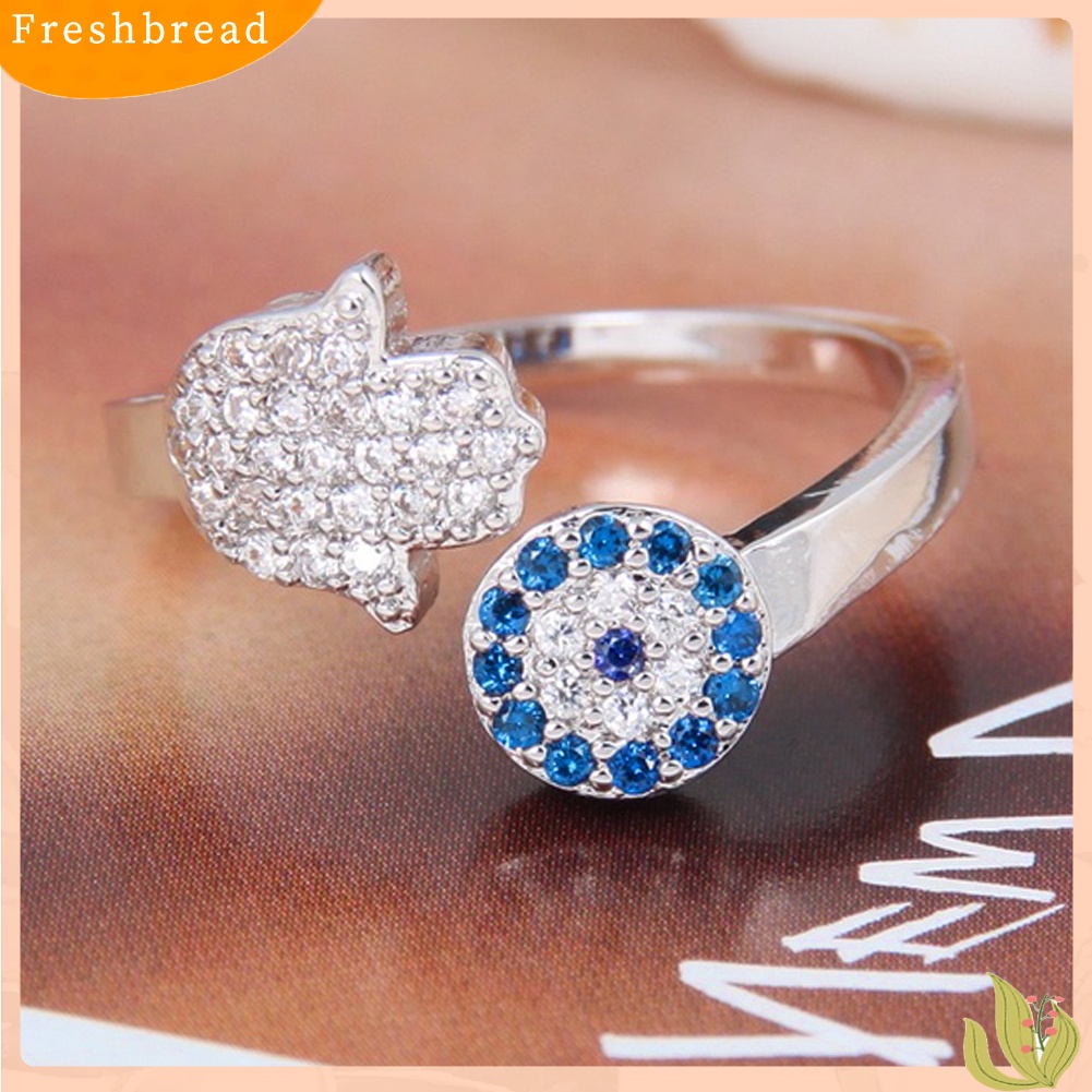 &lt; Freshbread &gt; Wanita Fashion Bunga Hamsa Tangan Berlian Imitasi Bertatahkan Jari Terbuka Cincin Perhiasan Hadiah