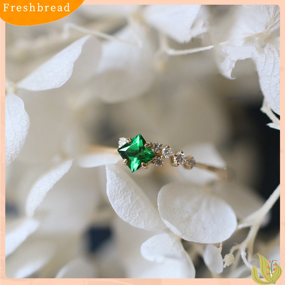 &lt; Freshbread &gt; Fashion Wanita Imitasi Zamrud Bertatahkan Jari Cincin Pernikahan Pertunangan Perhiasan Hadiah