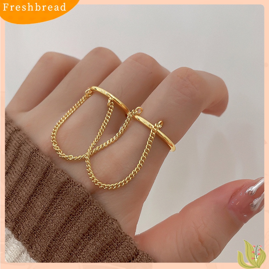 &lt; Freshbread &gt; Cincin Rantai Jari Ganda Dapat Ditumpuk Adjustable Unisex Dua Lapisan Pembukaan Rantai Cincin Perhiasan Hadiah