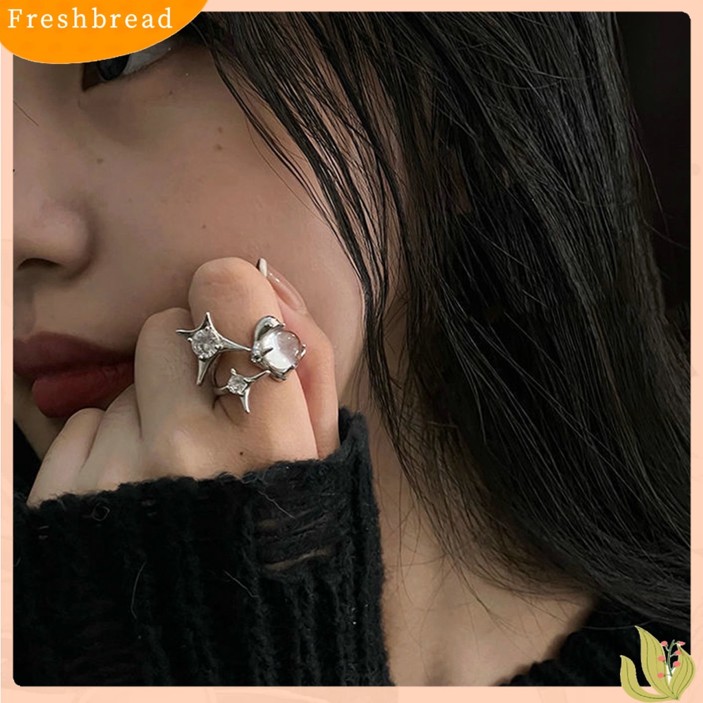 &lt; Freshbread &gt; Cincin Pesta Bersinar Aesthetic Electroplating Kristal Imitasi Dapat Disesuaikan Berdandan Kilau Terang Gadis Cubic Zirconia Bintang Tidak Teratur Terbuka Cincin Perhiasan Aksesoris