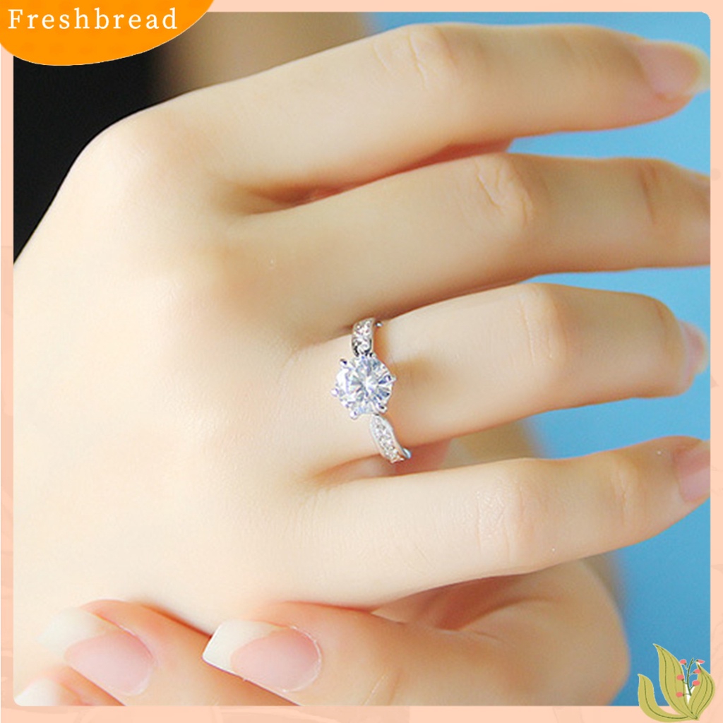 &lt; Freshbread &gt; Cincin Jari Tembaga-plating Perak Geometris Bersinar Berlian Imitasi Tidak Luntur Dekorasi Kilau Terang Pengantin Pertunangan Perhiasan Band Wanita Perhiasan