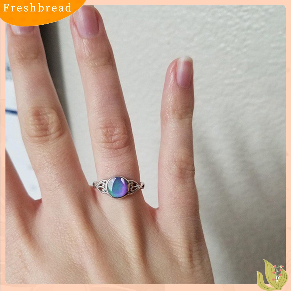 &lt; Freshbread &gt; Wanita Bulat Permata Imitasi Hias Berongga Suhu Berubah Warna Mood Cincin Perhiasan