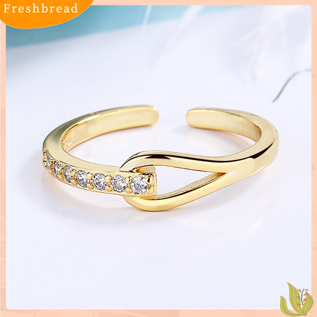 &lt; Freshbread &gt; Wanita Cincin Persimpangan Pembukaan Temperamen Berongga Keluar Berlian Imitasi Cincin Jari Perhiasan Fashion