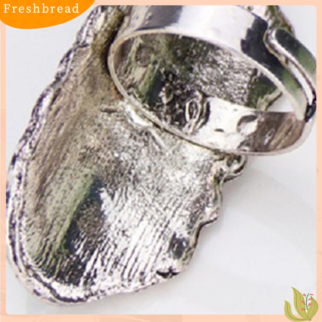 &lt; Freshbread &gt; Cincin Batu Gaya Bohemian Adjustable Batu Hijau Ukir Bunga Oval Opening Ring Untuk Pesta