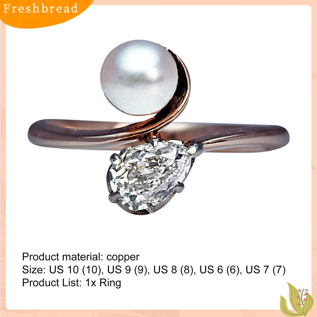 &lt; Freshbread &gt; Menawan Kulit-Menyentuh Cincin Lady Tembaga Faux Pearl Cubic Zirconia Finger Band Perhiasan Aksesori