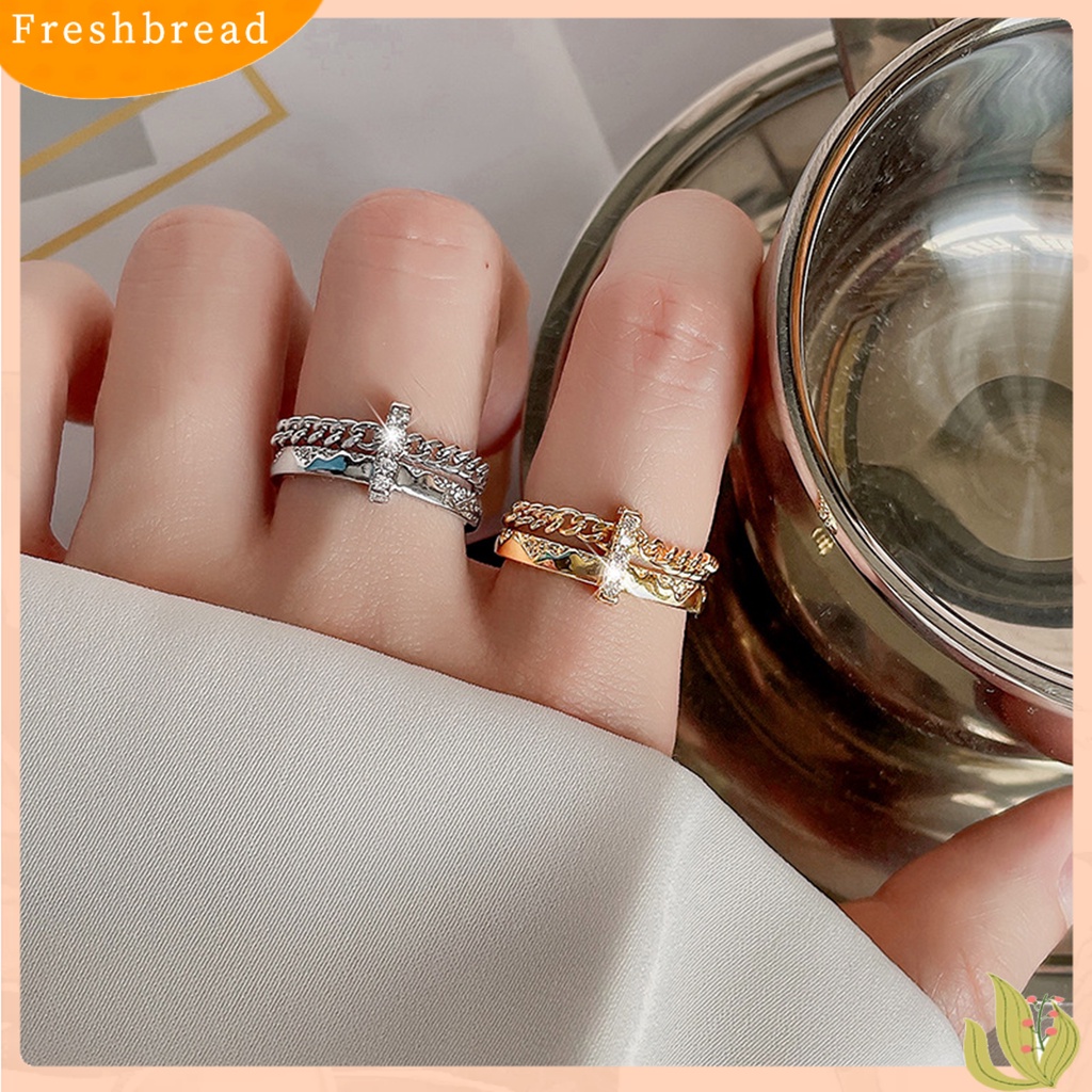 &lt; Freshbread &gt; Wanita Cincin Hip Hop Lapisan Ganda Hias Eye-catching Semua Pertandingan Hadiah Perhiasan Geometris Berlian Imitasi Bertatahkan Wanita Ladies Finger Ring Untuk Pacaran