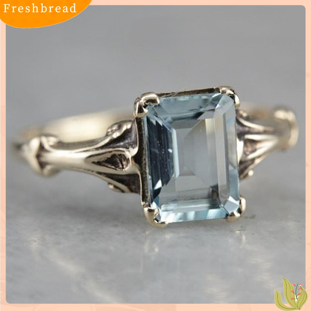 &lt; Freshbread &gt; Wanita Elegan Faux Square Topaz Cincin Pengantin Pernikahan Pertunangan Pesta Perhiasan Hadiah