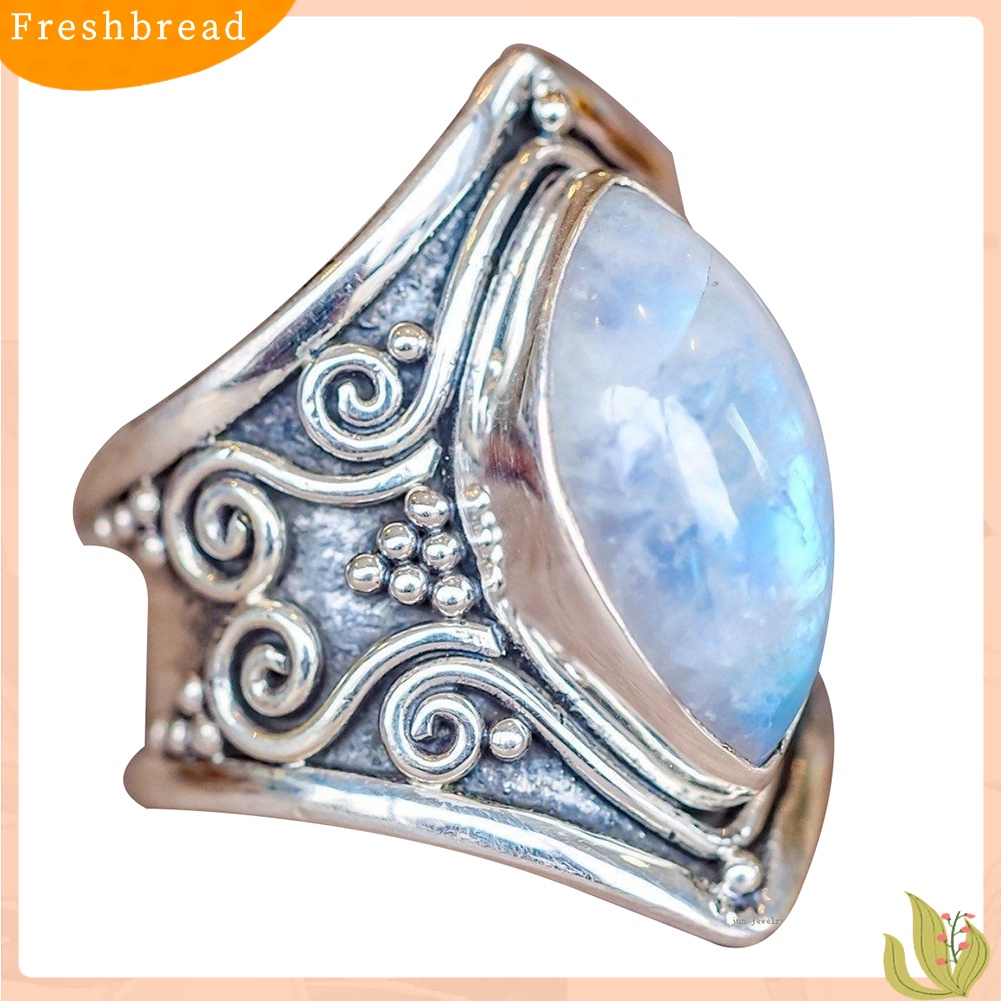 &lt; Freshbread &gt; Perhiasan Wanita Vintage Geometris Moonstone Cincin Jari Pesta Pertunangan Pernikahan