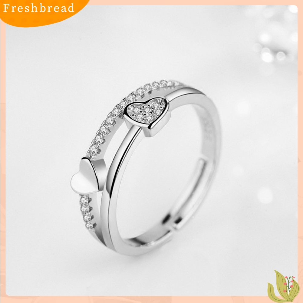 &lt; Freshbread &gt; Fashion Wanita Berlian Imitasi Bertatahkan Hati Ganda Cincin Berakhir Terbuka Perhiasan Hadiah