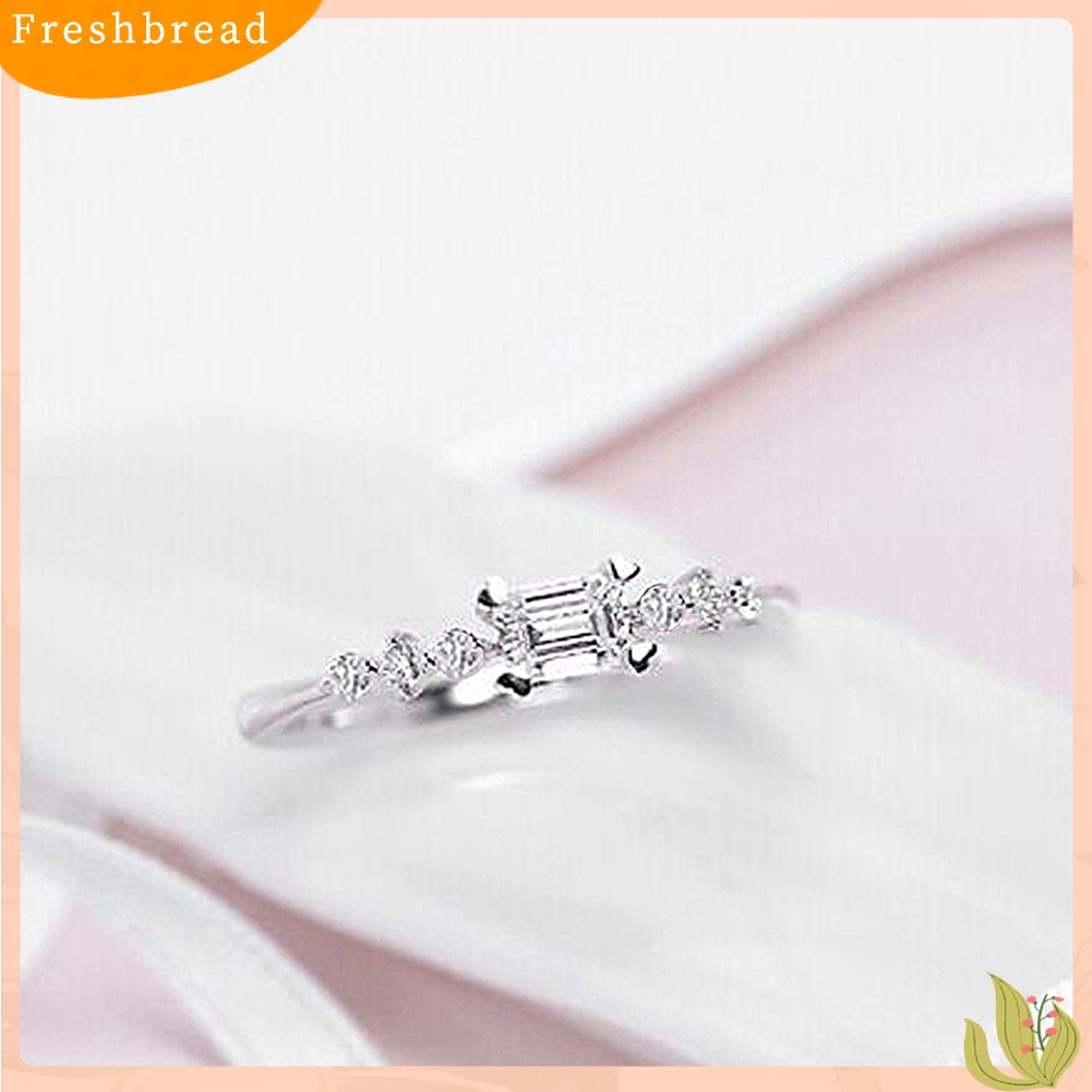 < Freshbread > Pernikahan Pengantin Pertunangan Persegi Panjang Berlian Imitasi Slim Jari Cincin Perhiasan Hadiah