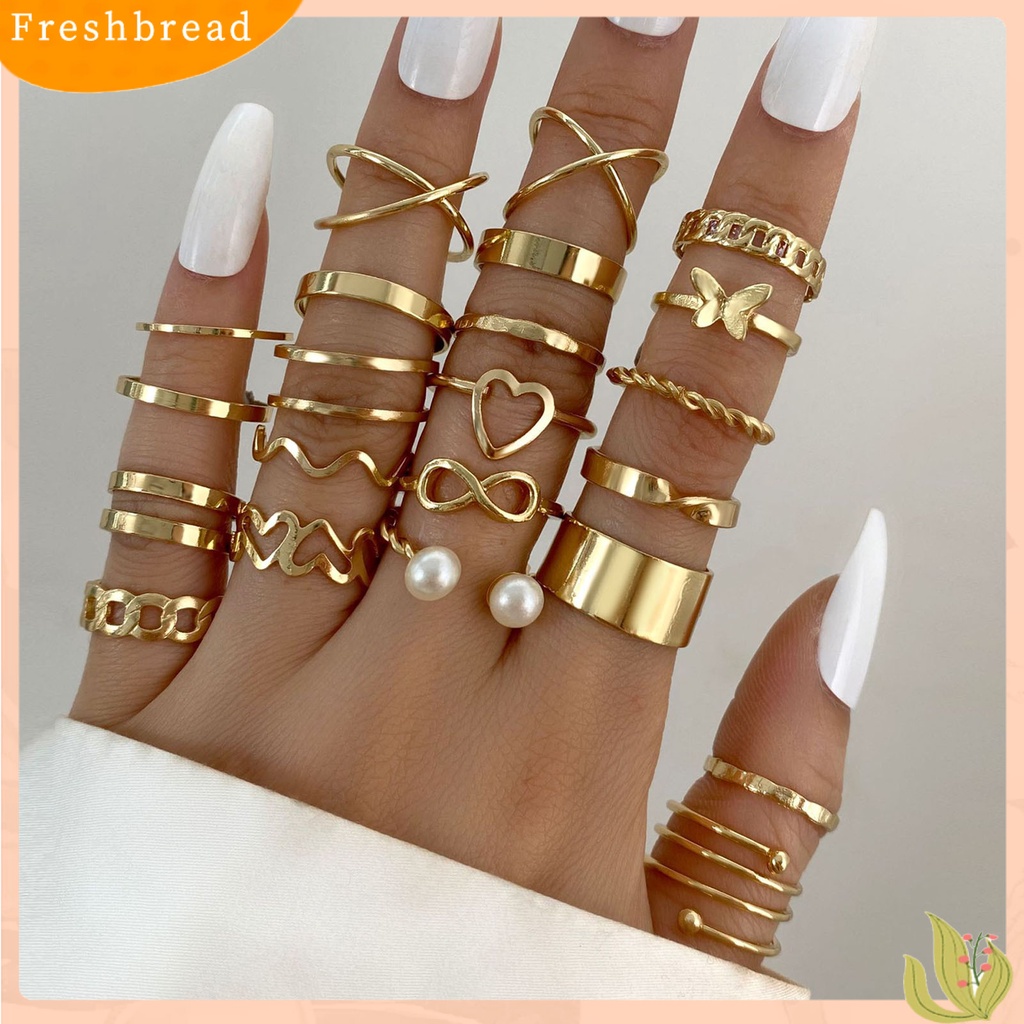 &lt; Freshbread &gt; 22Pcs/Set Wanita Cincin High Gloss Dipoles Hypoallergenic Aneka Alloy Hadiah Fashion Perhiasan Berongga Cinta Hati Jari Pembukaan Cincin Untuk Pesta