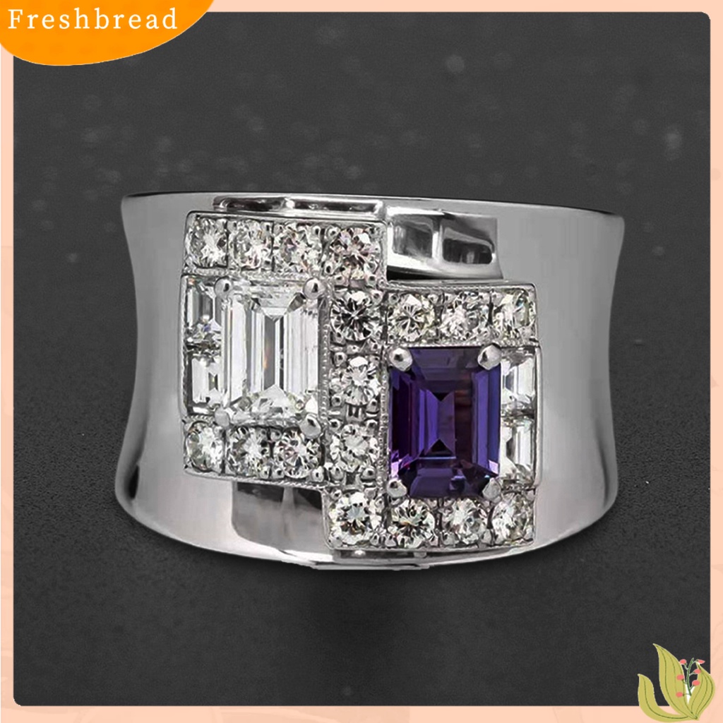 &lt; Freshbread &gt; Cincin Wanita Geometris Berlian Imitasi Ungu Vintage Keren Penampilan Fashion Jari Ring Untuk Pesta