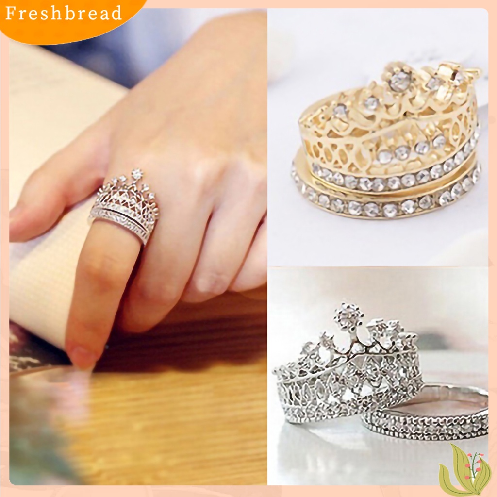 &lt; Freshbread &gt; 2Pcs Cincin Wanita Motif Mahkota Berlian Imitasi Hias Alloy Pernikahan Band Bridal Set Untuk Pertunangan