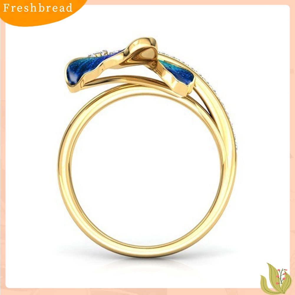 < Freshbread > Fashion Wanita Kupu-Kupu Berlian Imitasi Tipis Jari Cincin Pertunangan Pesta Perhiasan