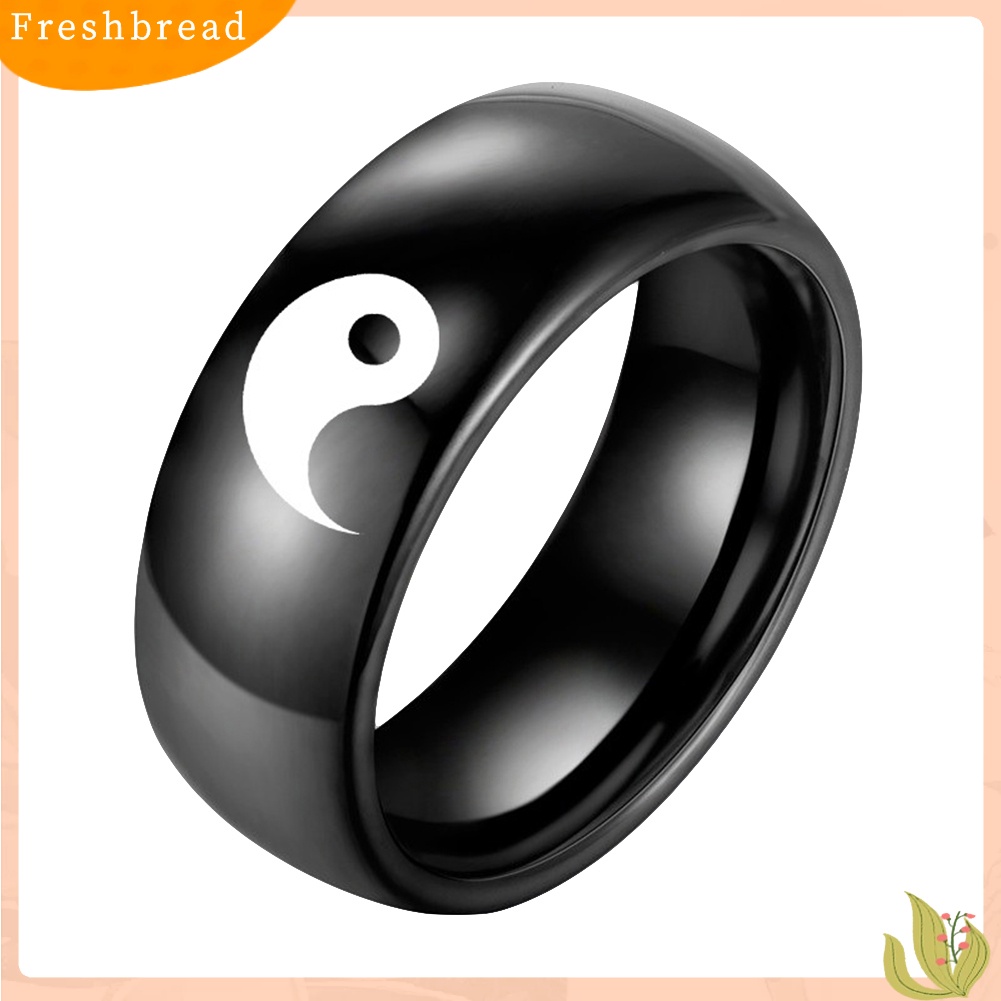 &lt; Freshbread &gt; Pria Wanita Yin Yang Menanda Band Fashion Cincin Baja Titanium Kekasih Pasangan Perhiasan