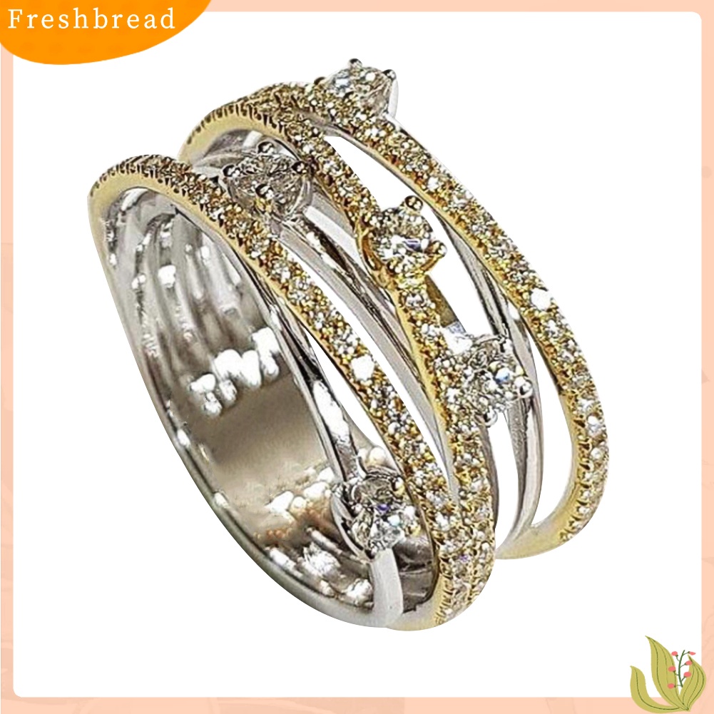 &lt; Freshbread &gt; Fashion Wanita Cross Dual Color Cubic Zirconia Bertatahkan Cincin Pernikahan Perhiasan Hadiah