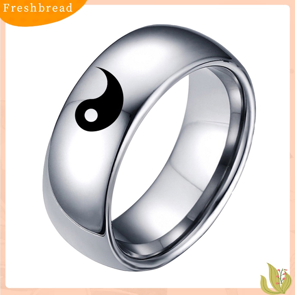 &lt; Freshbread &gt; Pria Wanita Yin Yang Menanda Band Fashion Cincin Baja Titanium Kekasih Pasangan Perhiasan