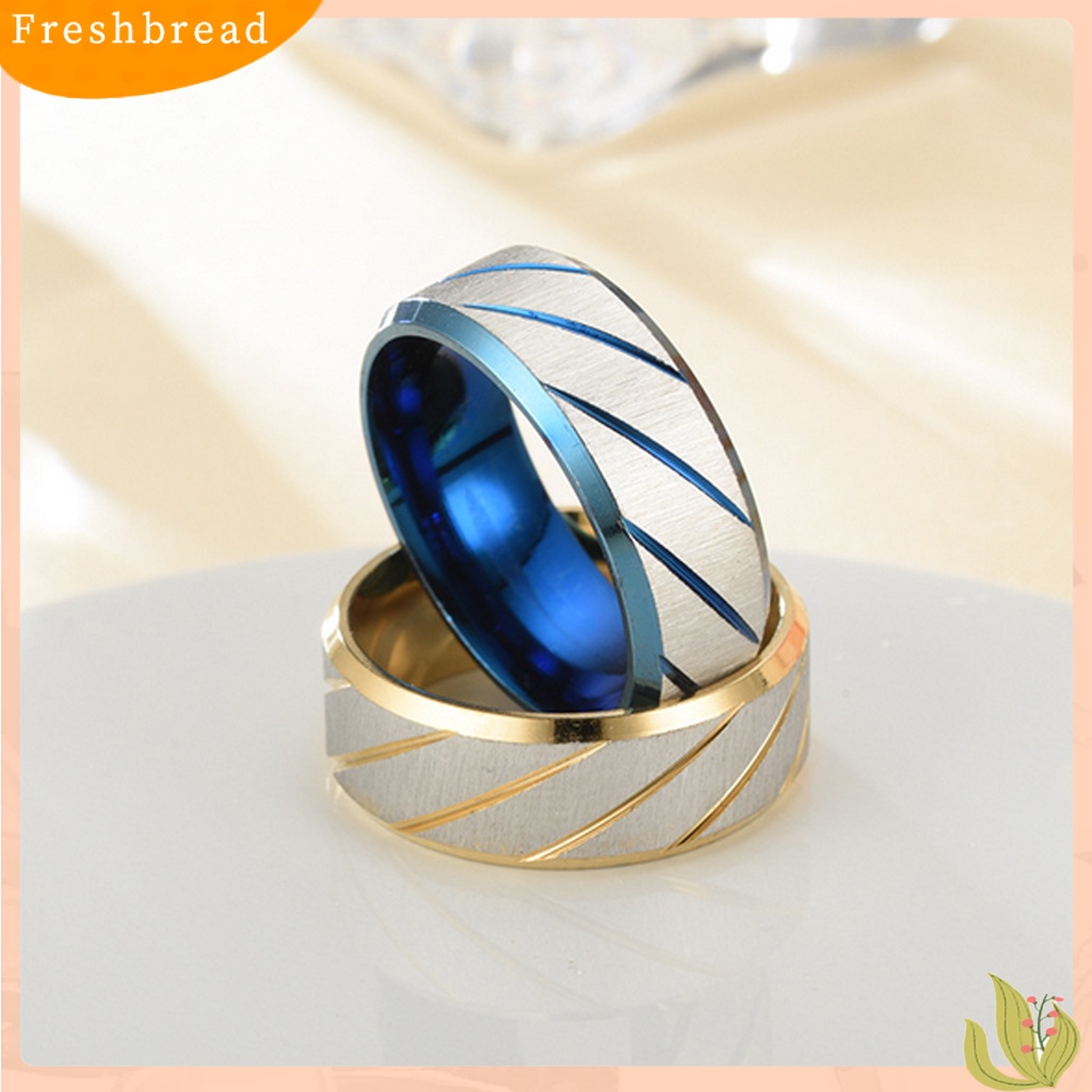 &lt; Freshbread &gt; Cincin Couple Pola Twill All-match Pengerjaan Halus Stainless Steel Geometris Mengkilap Unisex Rings Untuk Tunangan