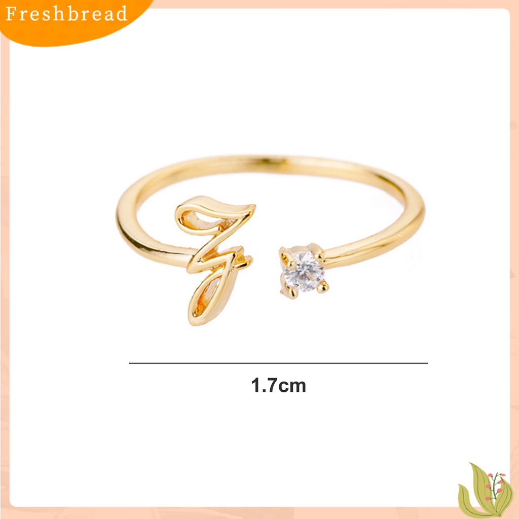 &lt; Freshbread &gt; Cincin Jari Adjustable Electroplating Berlian Imitasi Halus Geometris Berdandan Fashion Perhiasan Berlian Imitasi Alfabet26Huruf Cincin Aksesoris Wanita