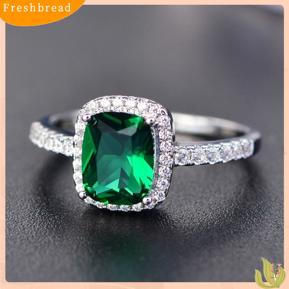 &lt; Freshbread &gt; Bergaya Persegi Faux Gemstone Berlian Imitasi Bertatahkan Cincin Pertunangan Lamaran Band