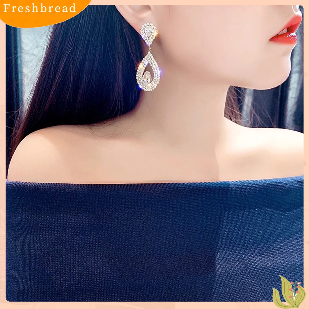 &lt; Freshbread &gt; 1pasang Anting Menjuntai Berlian Imitasi Mengkilap Hias Berlebihan Berkilau Geometris Hias Hadiah Wanita Tetesan Air Liontin Stud Earrings Perhiasan Untuk Perjamuan