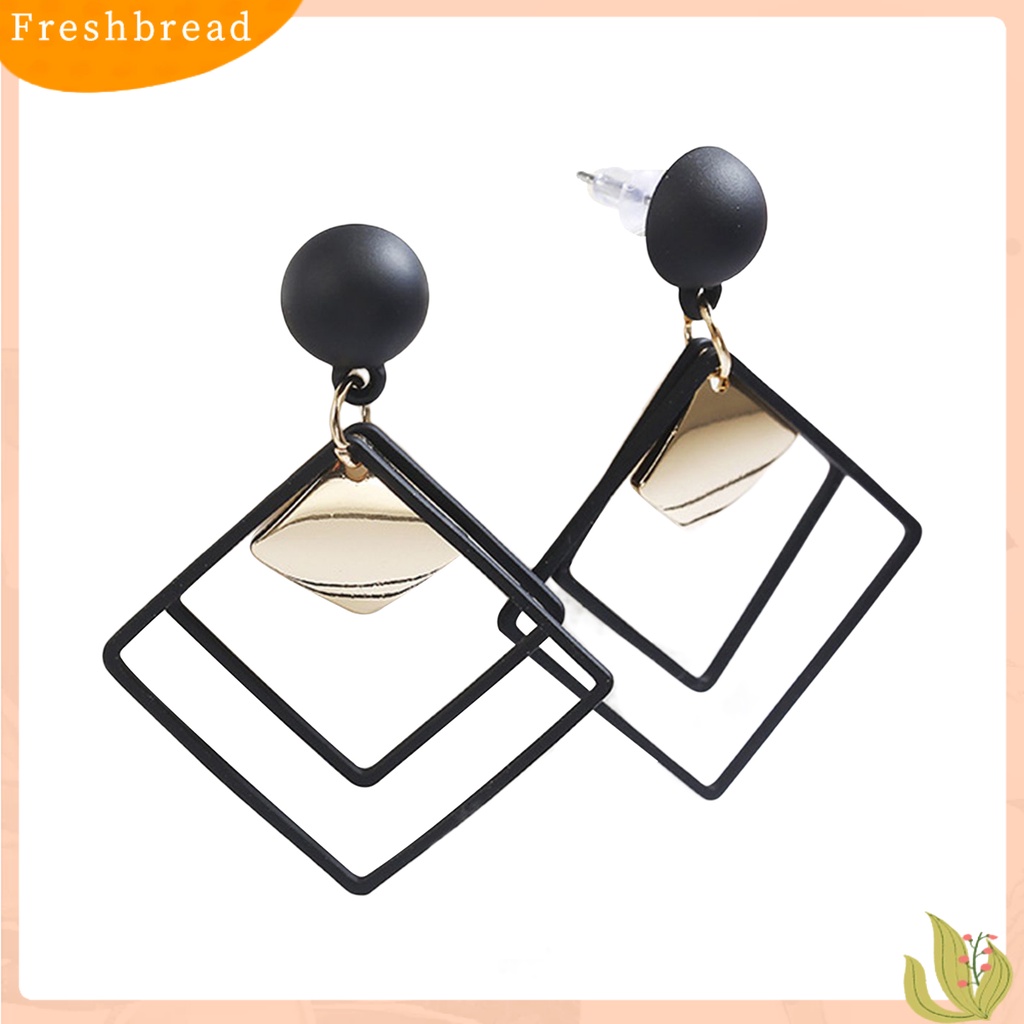 &lt; Freshbread &gt; 1pasang Menjuntai Anting Geometris Matte Kepribadian Minimalis Berongga Double Belah Ketupat Wanita Stud Earrings Fashion Jewelry