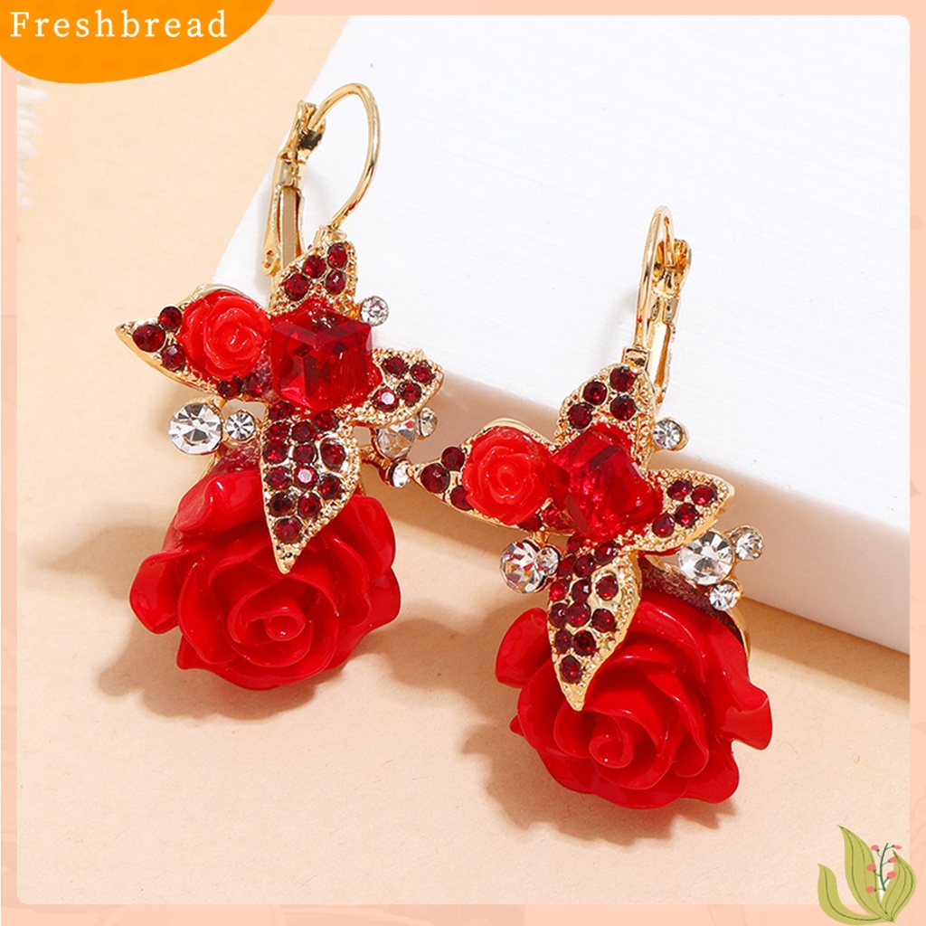 < Freshbread > 1pasang Anting Wanita Bunga Berlian Imitasi Vintage Electroplating Anting Gesper Telinga Tahan Lama Untuk Pernikahan