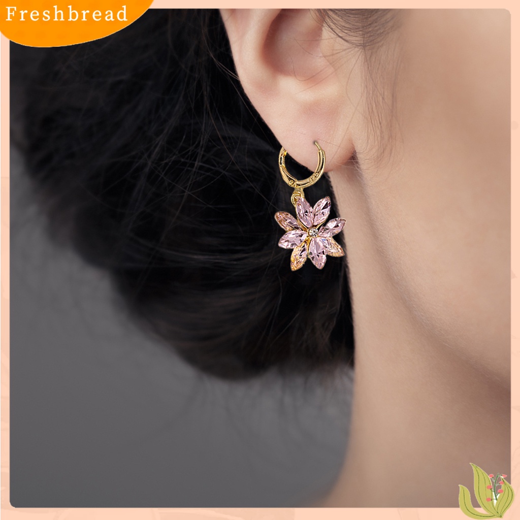 &lt; Freshbread &gt; 1pasang Anting Menjuntai Double Layer Petals Rotatable Jewelry Berlian Imitasi Bersinar Anting Gesper Telinga Untuk Pesta