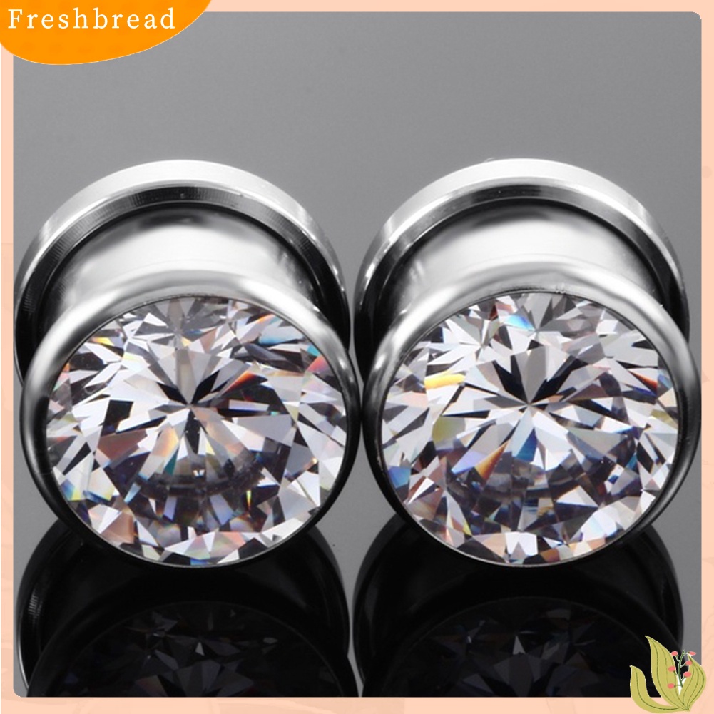 &lt; Freshbread &gt; Cubic Zirconia Hias Bulat Ear Plugs Tunnels Expanders Pengukur Perhiasan Tubuh