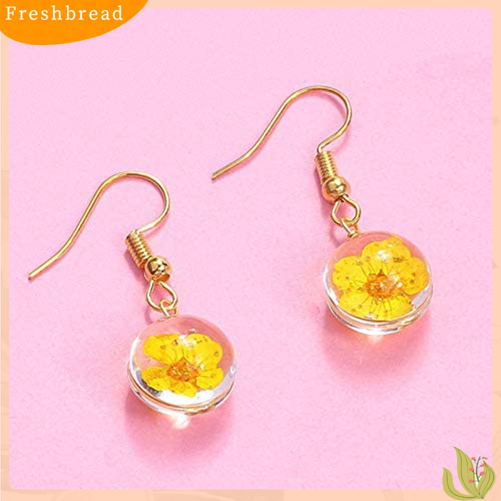 &lt; Freshbread &gt; Wanita Fashion Bola Bentuk Bulat Kait Anting Desain Bunga Menjuntai Perhiasan Hadiah